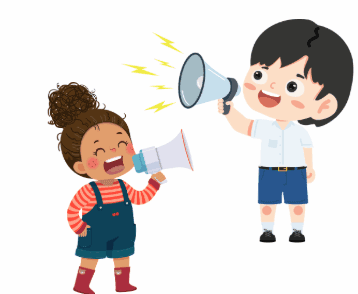 Illustration of 2 small children holding megaphones