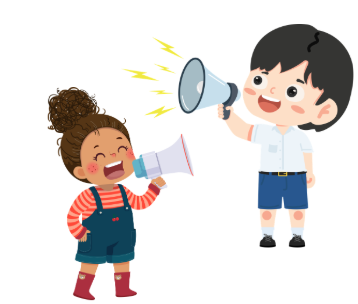 Illustration of 2 small children holding megaphones