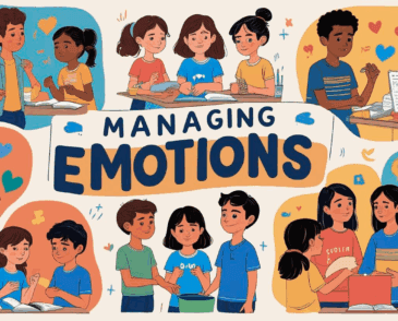 Six groups of children and young people, each expressing different emotions such as happiness, sadness, anger, and worry—used to support the theme of managing emotions.